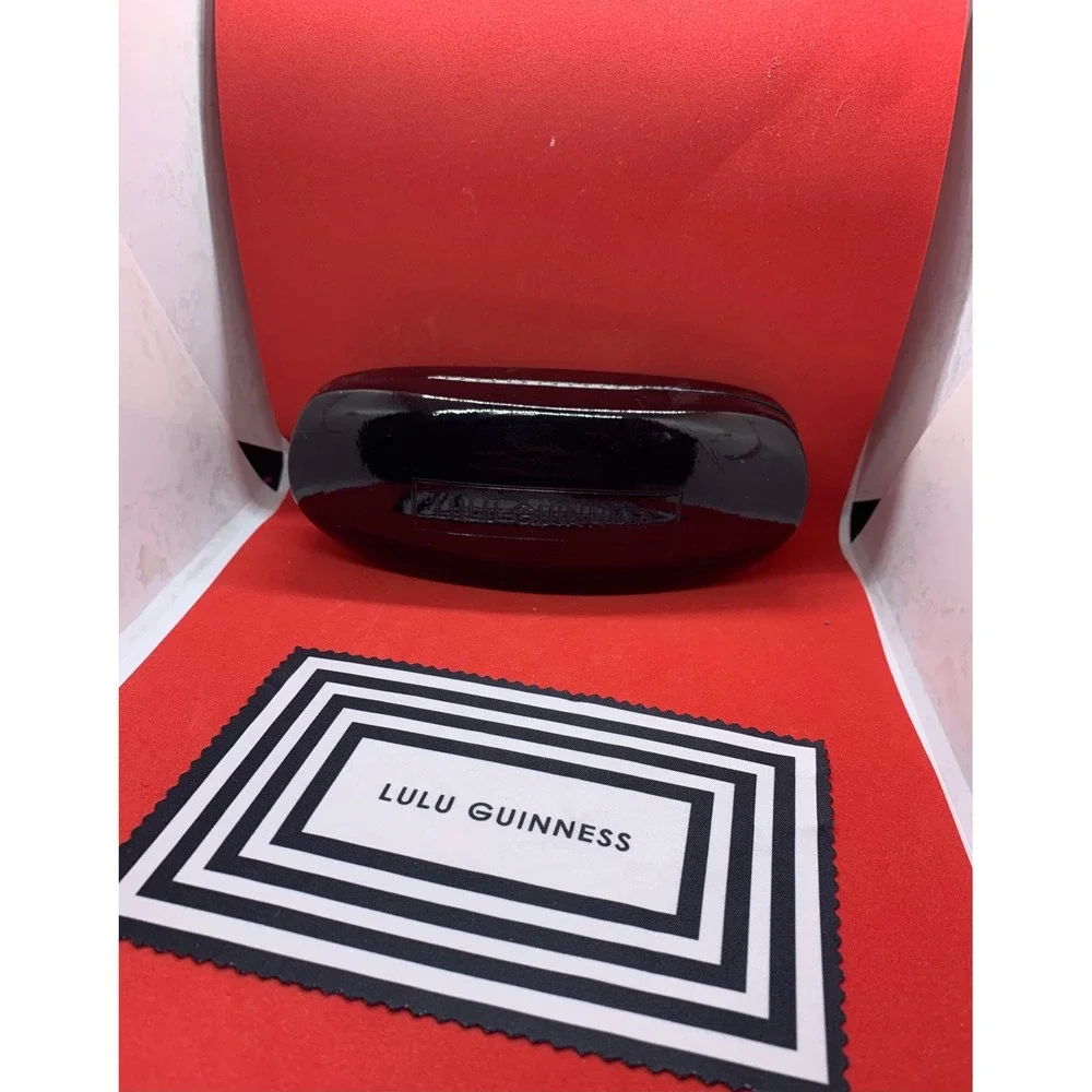 Lulu Guinness Black Patent Eyeglass Case Red Velvet Interior with Cleaning Cloth